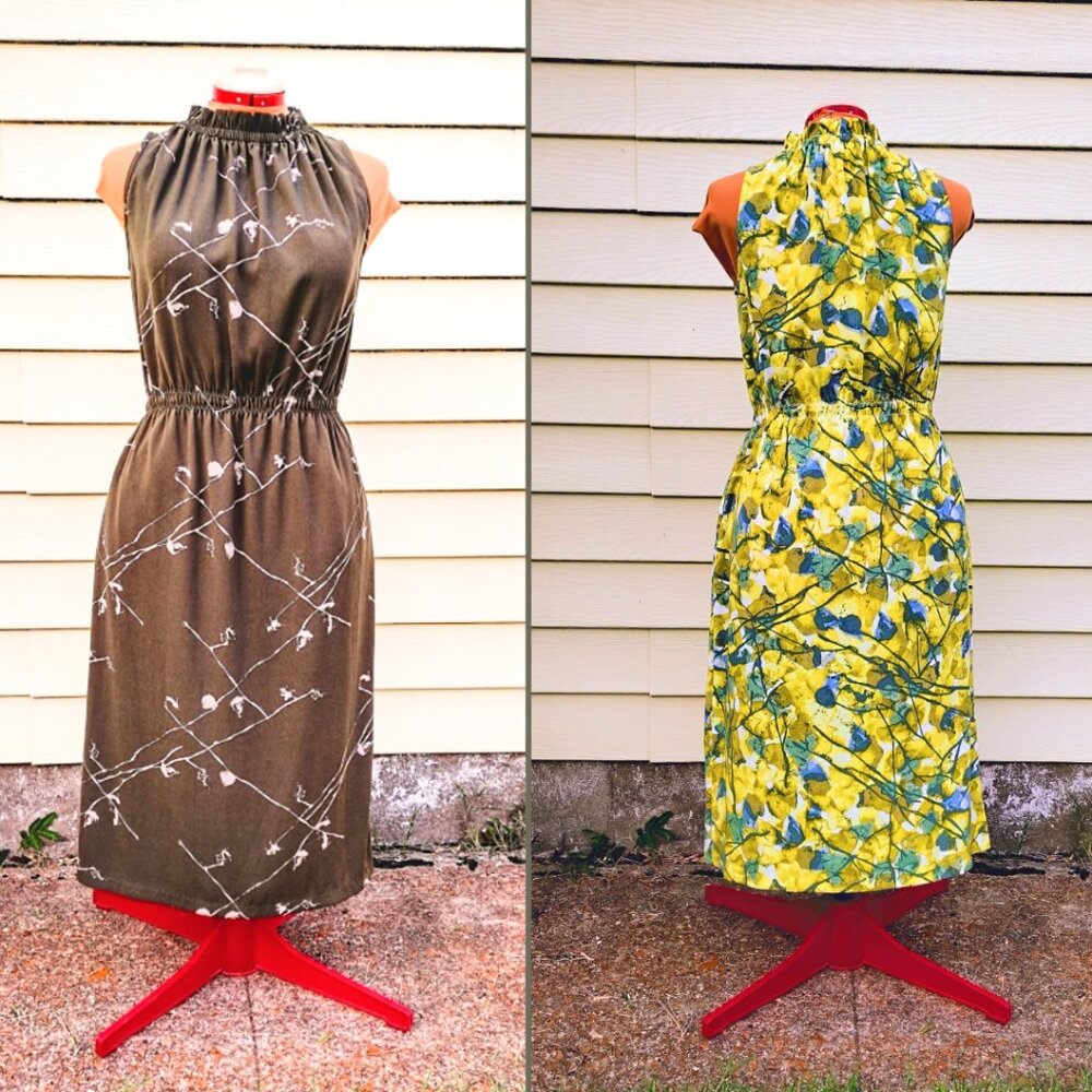 NWT Two Sleeveless Midi Dresses, Elastic Gathered, Size XS, Prologue